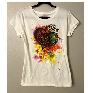 Hard Rock Cafe Atlanta Live Love Rock Logo T-Shirt, Womens XL, White w/ Rainbow